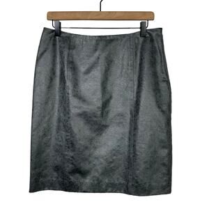 600 West Metallic Pewter Gray Vegan Faux Leather Knee Length Pencil Skirt